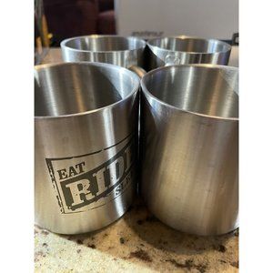 Vtg Set Of 4 Eat Sleep Ride Motorcycle Mugs Stainless Steel Coffee Cups Marlboro